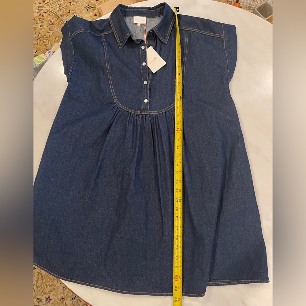 Entro Denim Button Collared Double Stiched Dress Medium NWT - Picture 10 of 12